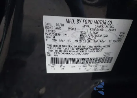 2010 Ford Edge Limited из США, поврежденный, VIN 2FMDK4KC0ABB70980